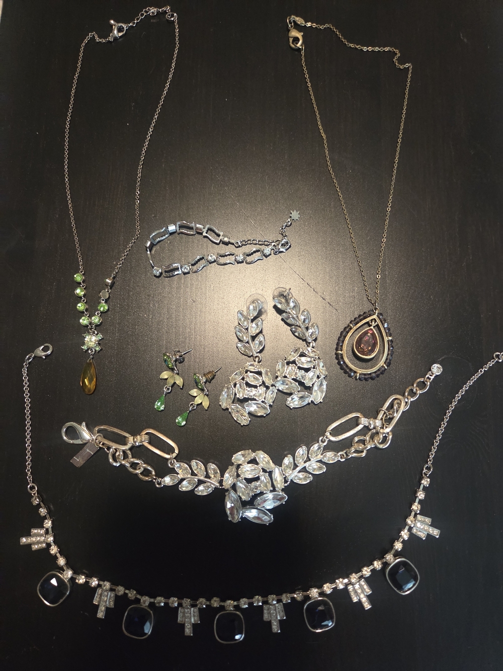 LOT Mixed Silver Women’s Jewelry Costume Dress,Crystal And Gem Accents
